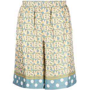 Versace, Korte broeken, Heren, Veelkleurig, XL, Allover-print zijden shorts met stippen