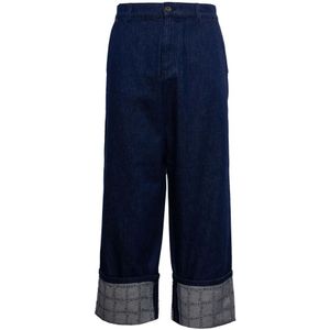 JW Anderson, Jeans, Heren, Blauw, S, Katoen, Indigo Blauwe Grid-Print Wide-Leg Jeans