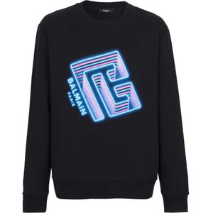 Balmain, Sweatshirts & Hoodies, Heren, Zwart, L, Katoen, Sweatshirt met neon logo print