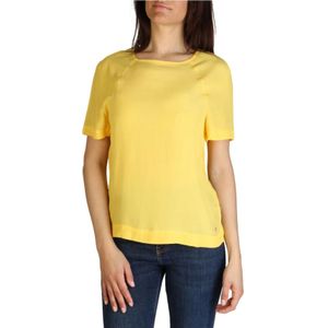 Tommy Hilfiger, Lente/Zomer Dames Korte Mouw Ronde Hals T-Shirt Geel, Dames, Maat:S