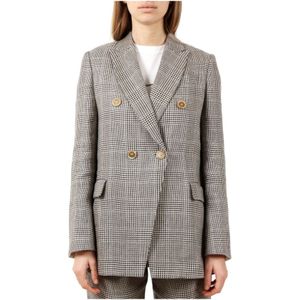 Brunello Cucinelli, Licht Beige Geruite Business Jas Beige, Dames, Maat:S