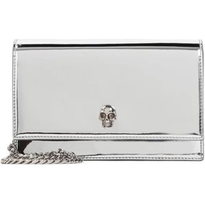 Alexander McQueen, Tassen, Dames, Grijs, ONE Size, Leer, Metallic Skull Mini Bag Handbag