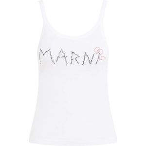 Marni, Tops, Dames, Wit, XS, Katoen, Wide Neck Tank Top in Lily White