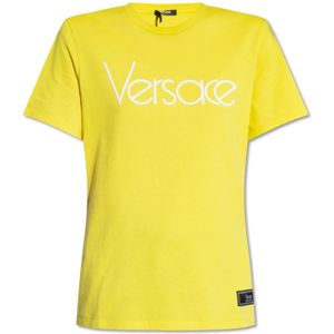 Versace, Tops, Dames, Geel, 3Xs, Katoen, T-shirt met logo