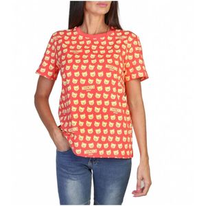 Moschino, Lente/Zomer Logo Print T-Shirt Roze, Dames, Maat:XS