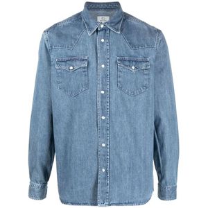 Woolrich, Overhemden, Heren, Blauw, XL, Denim, Denim Borstzakken Shirt