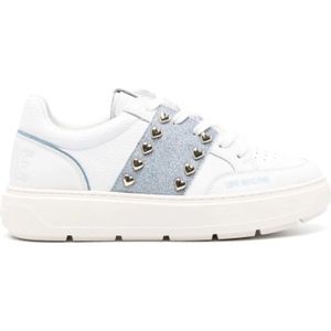 Love Moschino, Band Sneakers - Wit/Blauwe Lucht - Studs Wit, Dames, Maat:38 EU