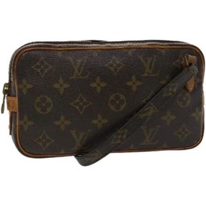 Louis Vuitton Vintage, Pre-owned, Dames, Bruin, ONE Size, Tweed, Tweedehands Bruin Canvas Louis Vuitton Schoudertassen