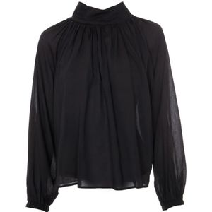 Drykorn, Blouses & Shirts, Dames, Blauw, M, Elegante Blouse met Opstaande Kraag