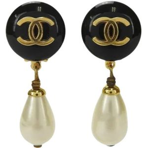 Chanel Vintage, Pre-owned Metal earrings Zwart, Dames, Maat:ONE Size
