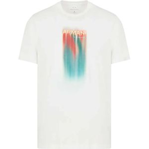 Armani Exchange, Tops, Heren, Wit, XL, Katoen, Off White T-Shirt met Logo Print