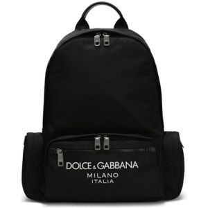Dolce & Gabbana, Tassen, Heren, Zwart, ONE Size, Zwarte Logo Print Rugzak met Rits