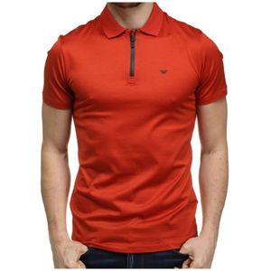 Emporio Armani, Tops, Heren, Oranje, S, Katoen, Rode Slim Fit Polo Shirt