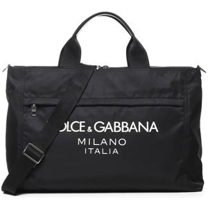 Dolce & Gabbana, Tassen, Heren, Zwart, ONE Size, Nylon, Zwarte Nylon Handtas met Logo