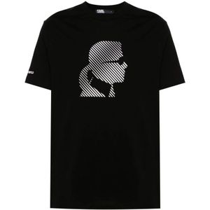 Karl Lagerfeld, Tops, Heren, Zwart, M, Katoen, Zwart Logo Print Crew Neck T-shirt