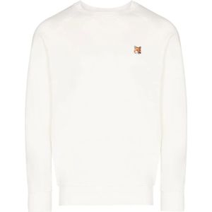 Maison Kitsuné, Sweatshirts & Hoodies, Heren, Wit, L, Katoen, Witte Sweater met Logo Borduursel