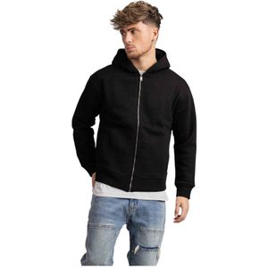 My Brand, Zwarte geborduurde rits hoodie Zwart, Heren, Maat:XL