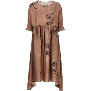 UMA Wang, Kleedjes, Dames, Bruin, M, Bruine jurk met contrasterend patroon