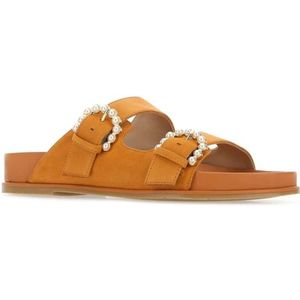 Stuart Weitzman, Schoenen, Dames, Oranje, 36 EU, Suède, Oranje Suède Piper Platte Sandalen