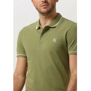 Calvin Klein, Tops, Heren, Groen, XL, Groene Tipping Slim Polo Shirt