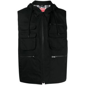 Kenzo, Jassen, Heren, Zwart, L, Katoen, Stijlvolle Katoenen Varsity Gilet