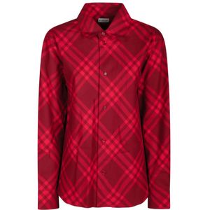 Burberry, Blouses & Shirts, Dames, Rood, 3Xs, Katoen, Rode Geruite Overhemd