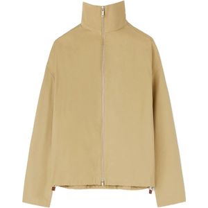 Jil Sander, Beige Biologisch Katoenen Jas met Logo Beige, Heren, Maat:M