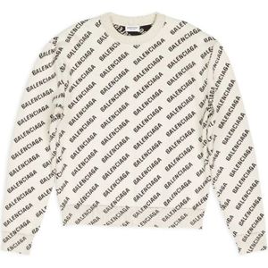 Balenciaga, Sweatshirts & Hoodies, Heren, Beige, S, Katoen, Logo Sweater met Diagonale Plaatsing