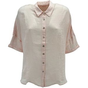 120% Lino, Blouses & Shirts, Dames, Roze, S, Linnen, Roze linnen oversized shirt met Sangallo-details