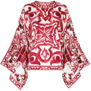 Dolce & Gabbana, Blouses & Shirts, Dames, Veelkleurig, S, Majolica Print Zijden Blouse