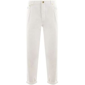 Brunello Cucinelli, Witte Denim Jeans met Logo Borduursel Wit, Heren, Maat:L