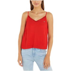 Tommy Jeans, Tops, Dames, Rood, M, Rode Kant Kraag Tank Top