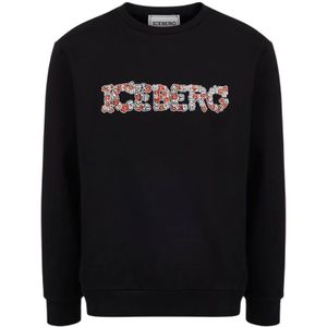 Iceberg, Sweatshirts & Hoodies, Heren, Zwart, S, Katoen, Sweatshirt met bloemenlogo