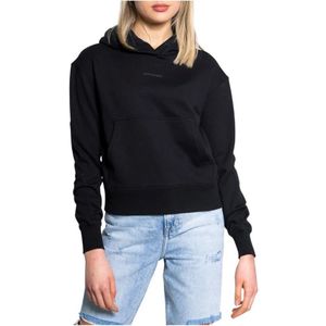 Calvin Klein Jeans, Sweatshirts & Hoodies, Dames, Zwart, S, Katoen, Zwarte Gebreide Trui met Capuchon