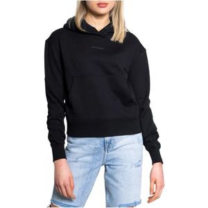 Calvin Klein Jeans, Zwarte Gebreide Trui met Capuchon Zwart, Dames, Maat:S