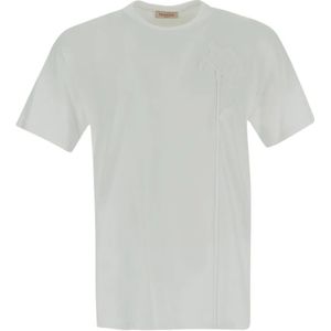 Valentino, Tops, Heren, Wit, L, Katoen, Katoenen Bloemen T-shirt