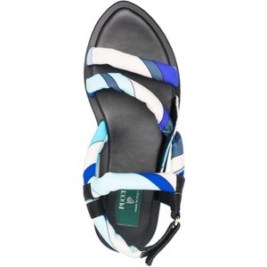 Emilio Pucci, Schoenen, Dames, Blauw, 38 EU, Nylon, Multicolor Gewatteerde Sandalen