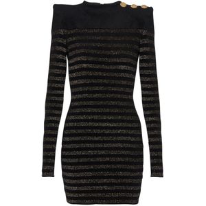 Balmain, Kleedjes, Dames, Zwart, S, Polyester, Gestreepte lurex jersey jurk