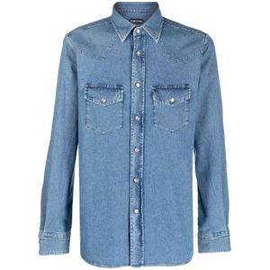 Tom Ford, Overhemden, Heren, Blauw, XL, Denim, Western-Style Denim Shirt