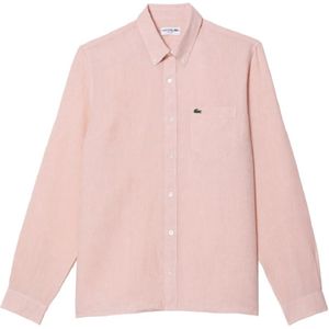 Lacoste, Minimalistisch Linnen Overhemd voor Heren Roze, Heren, Maat:4XL