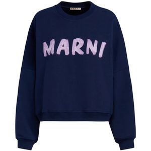 Marni, Sweatshirts & Hoodies, Dames, Blauw, S, Katoen, katoenen sweatshirt met print