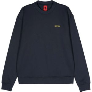 Ferrari, Sweatshirts & Hoodies, Heren, Blauw, L, Blauwe Jersey Sweater met Logodetail