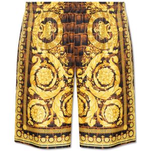 Versace, Korte broeken, Heren, Geel, L, Zijden Bermuda shorts