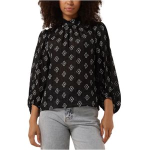 Minus, Blouses & Shirts, Dames, Zwart, M, Polyester, Zwarte Ronde Hals Blouse