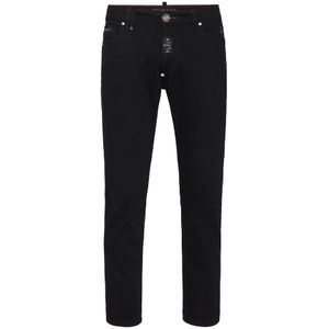 Philipp Plein, Jeans, Heren, Zwart, W34, Denim, Zwarte Skinny Denim Jeans Studs Logo