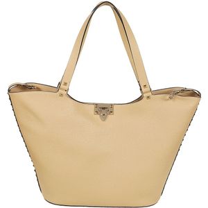 Valentino Garavani, Tassen, Dames, Beige, ONE Size, Leer, Rockstud Tote Tas