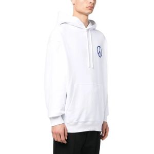 Marcelo Burlon, Sweatshirts & Hoodies, Heren, Wit, L, Katoen, Oversized Hoodie met Peace Logo Print