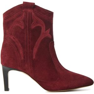 Lina Locchi, Schoenen, Dames, Rood, 39 EU, Suède, Bordeaux Suede Enkellaarsjes