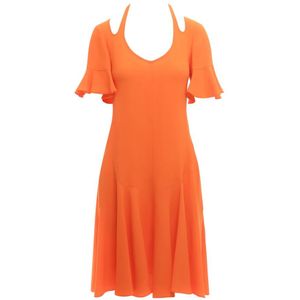 Stella McCartney, Oranje Viscose Midi Jurk met Uitsnijdingen Oranje, Dames, Maat:S