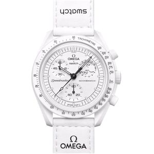 Omega, Accessoires, unisex, Wit, ONE Size, Moon Swatch Snoopy White Chronograaf Horloge